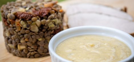 Soczewica ze schabem i jabłkami.